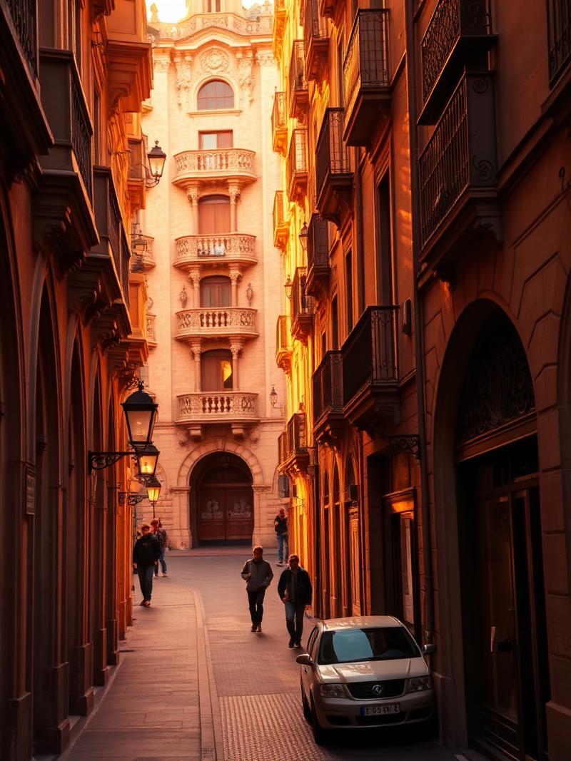 Barcelona architecture in warm afternoon light