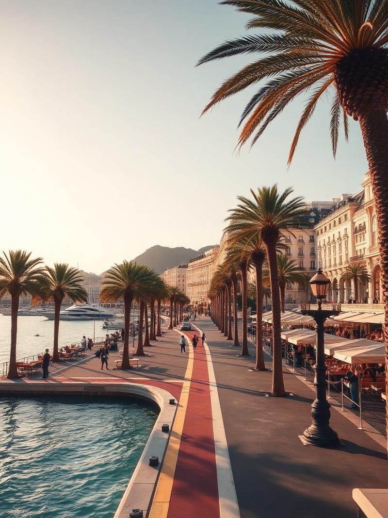 The Cannes Croisette with palm trees and grand hotels