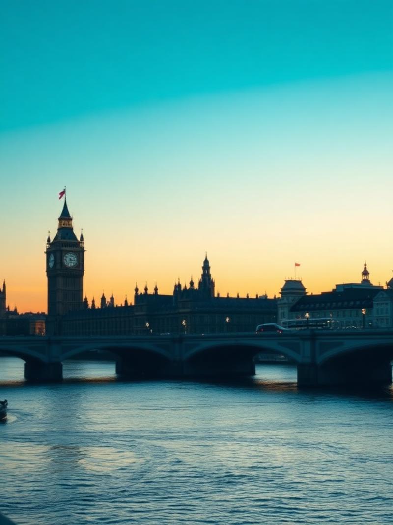 London rooftops and landmarks in evening light